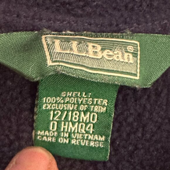 LL Bean Fleece Bunting Snow Suit 12-18 MO Blue w/Green Trim Winter Full Zip Hood - Picture 6 of 6